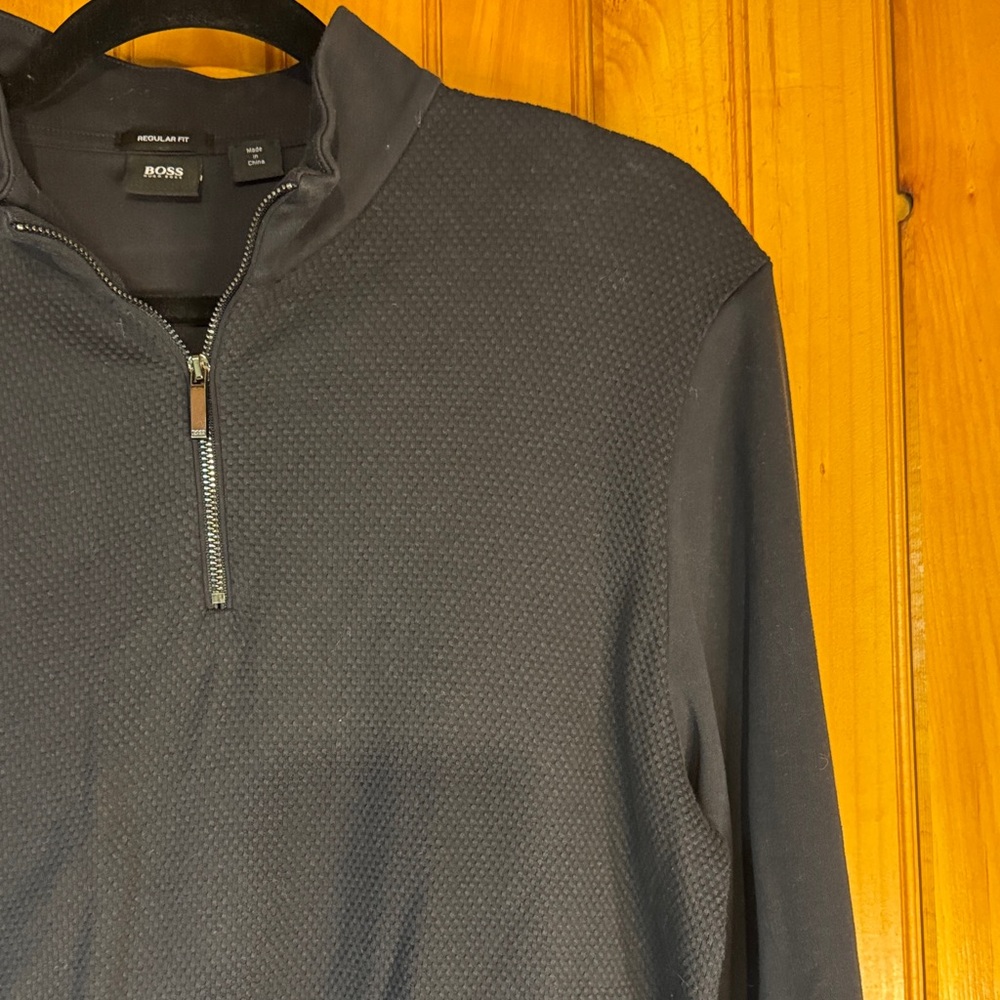 BOSS Men’s Navy Quarter-Zip Textured Sweater - Picture 8 of 12